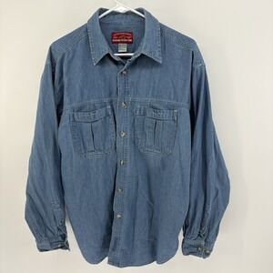 Vintage Marlboro Country Store Denim Shirt Mens L Chambray Workwear Pockets 90s